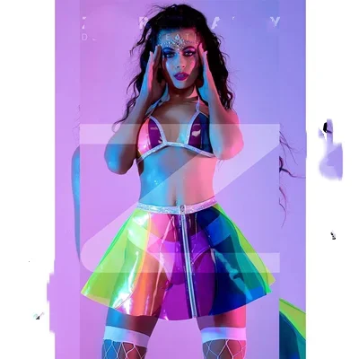 

Christmas Candy Rainbow Skirt Perspective Cute Fluorescent GOGO Nightclub Tour Interactive Costume