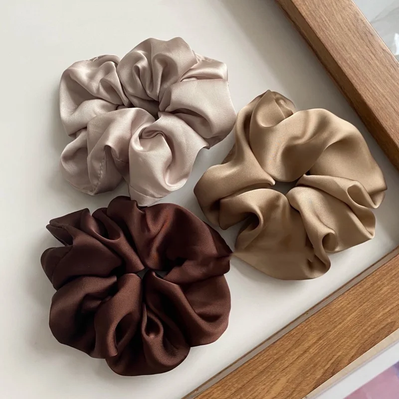 French Solid Color Silk Scrunchie Women Girl Hair Rubber Bands Ponytail Holder Elastic Hair Ties Chouchou Cheveux Femme Headwear