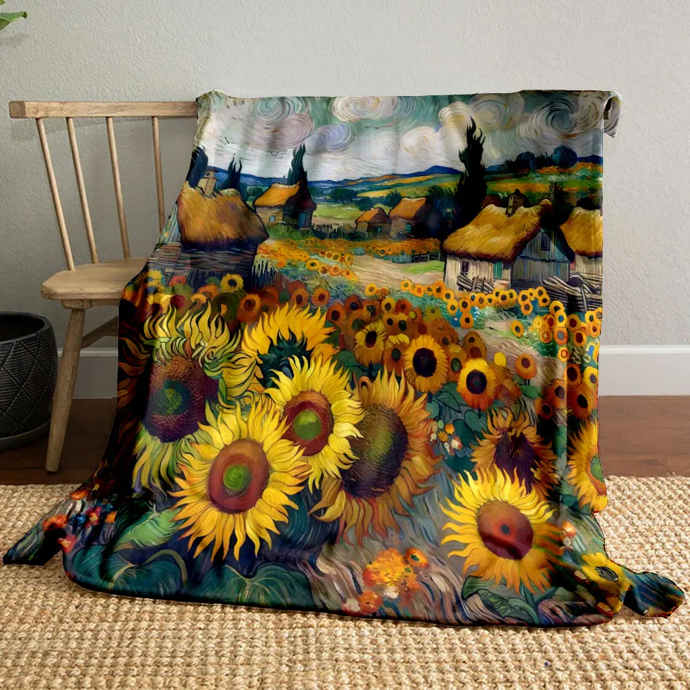 Sunflowers in Van Gogh Style Print Warm Comfortable Blanket Home Travel Camping for Adults and Kids Luxury Gifts Multi-Size