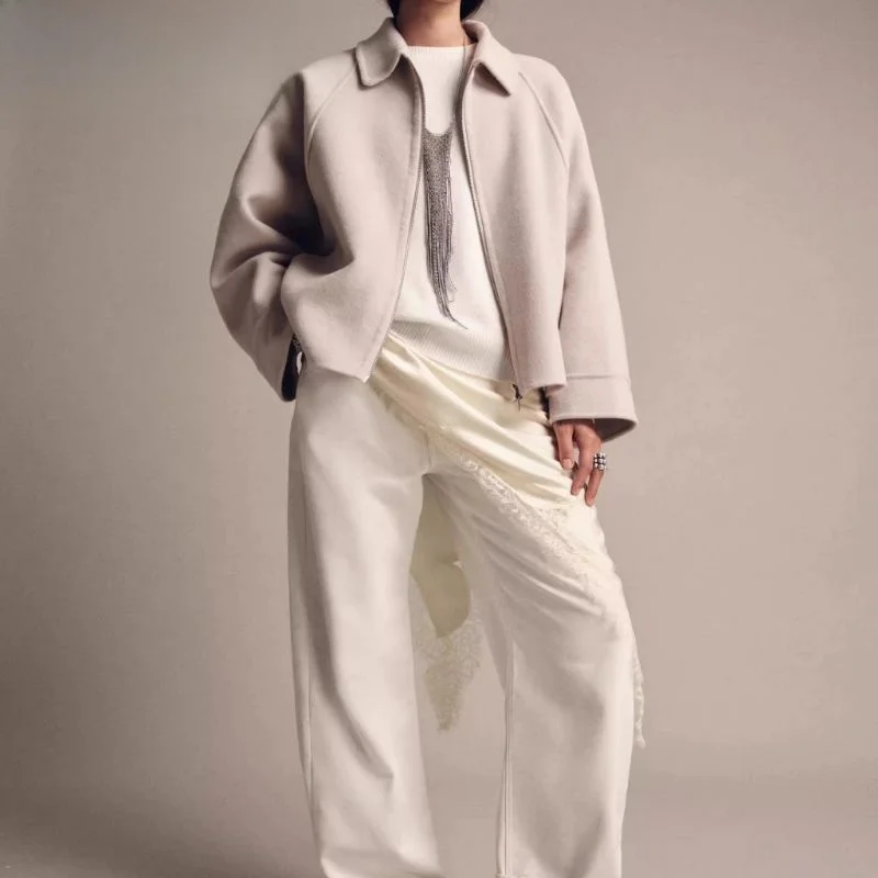 

Faionable Woolen Zipper Loose Women's Jaet All-Match Sle European Sle Long Sve Coat Warm Outerwear for Ladies