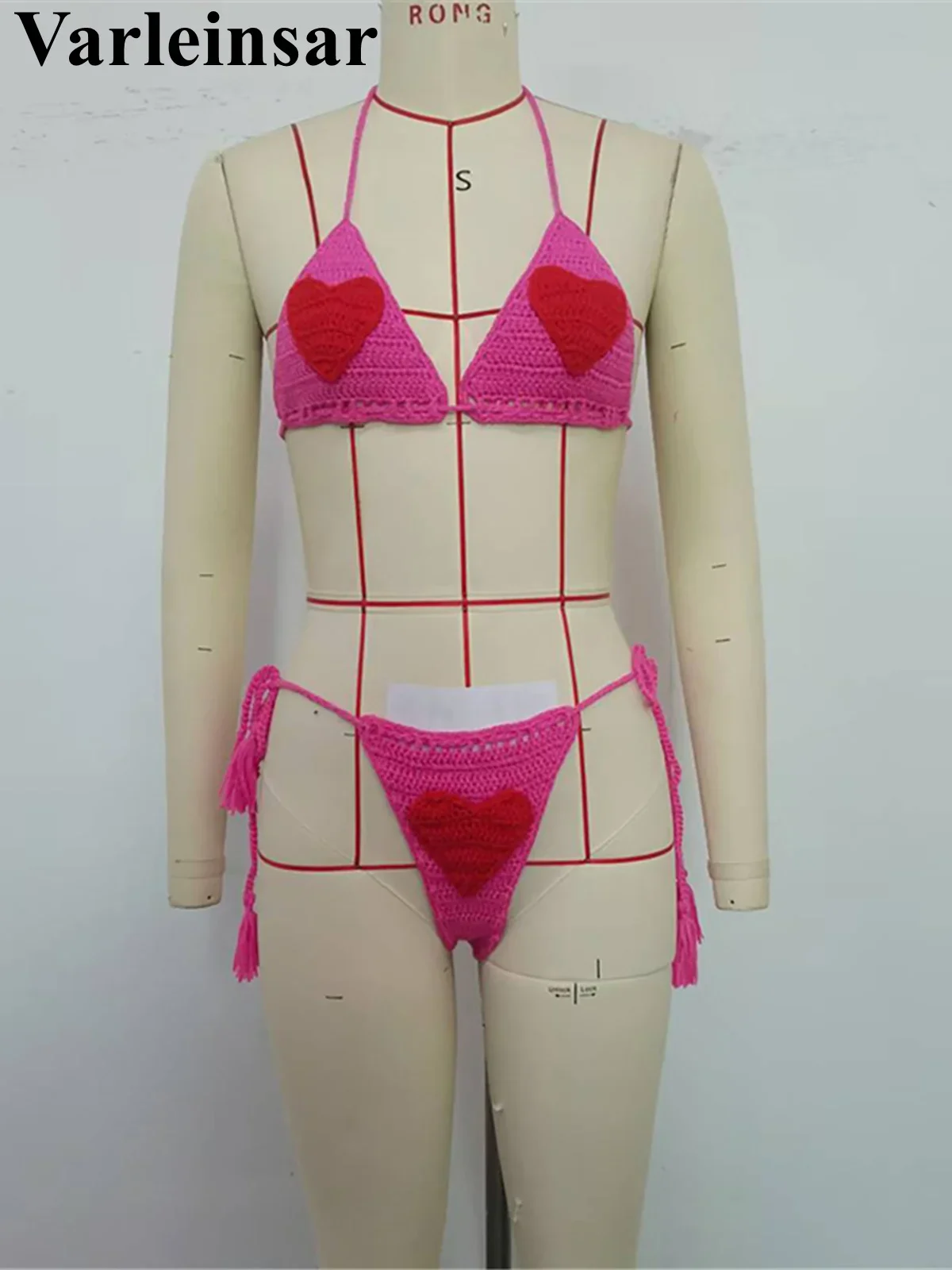 홀터 크로 셰 뜨개질 니트 하이 컷 다리 비키니 여성 수영복 여성 수영복 투피스 비키니 세트 Bather 수영복 수영 V6715