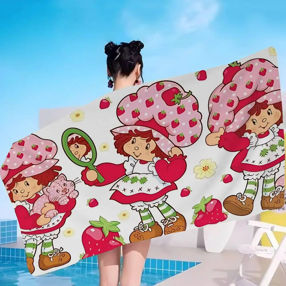 S-Strawberry-shortcake girl Beach Towel Bath Towels for Girl Microfiber Quick Dry Custom Sand Free Beach Yoga Spa Gym Pool