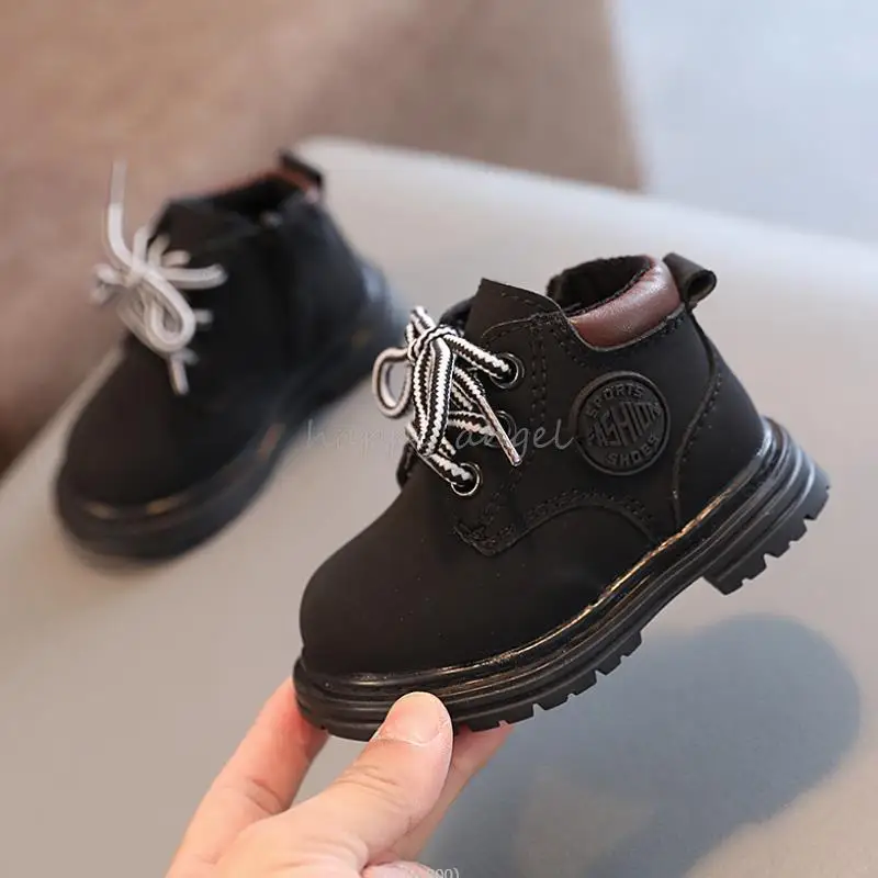 Spring Autumn Toddler Child Ankle Boots Leather Shoes Boys Girls Flat Baby Kid Outdoor Fashion Non-Slip Zip Sneakers Size 16-25