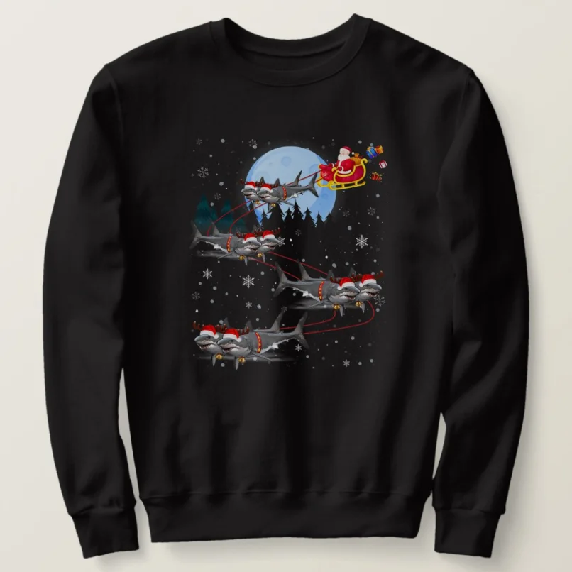 

Funny Santa Christmas Great White Shark Reindeer Sleigh Xmas Gift Sweatshirts New 100% Cotton Casual Mens Clothing Streetwear