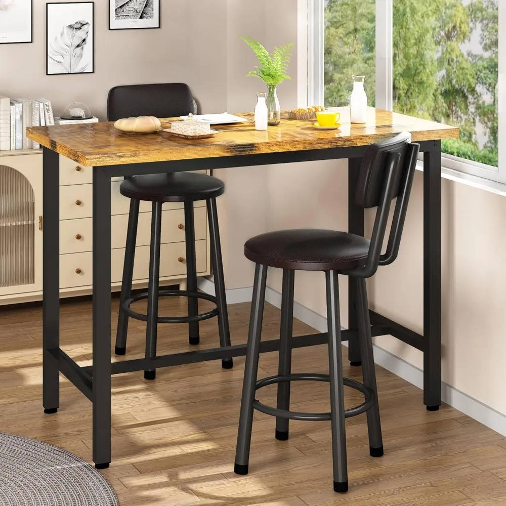 

3 Piece Pub Dining Set, Modern Bar Table and Stools for 2 Kitchen Counter Height Wood Top Bistro Easy Assemble for, Customized