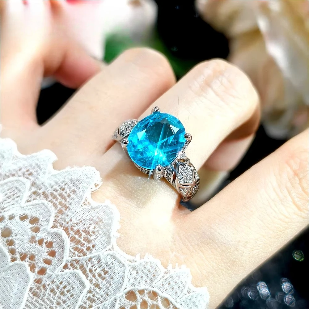 Elegant Open-Ended Ring for Women 925 Sterling Silver Pink Blue Golden Diamond Fashion Jewelry