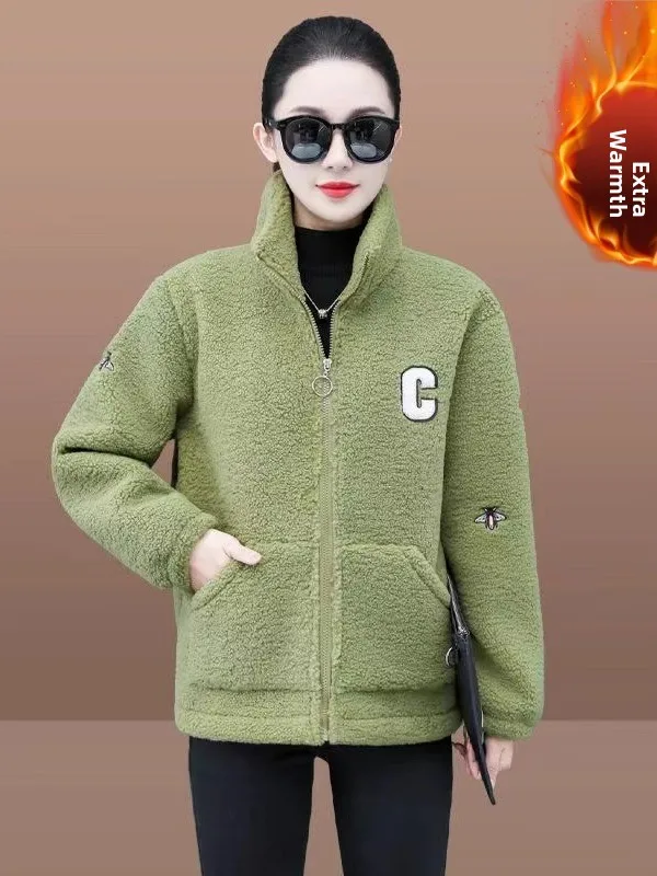 Chaqueta de piel de cordero gruesa para mujer, talla grande, sudadera cálida de invierno, estilo coreano, cintura alta, manga larga, con capucha