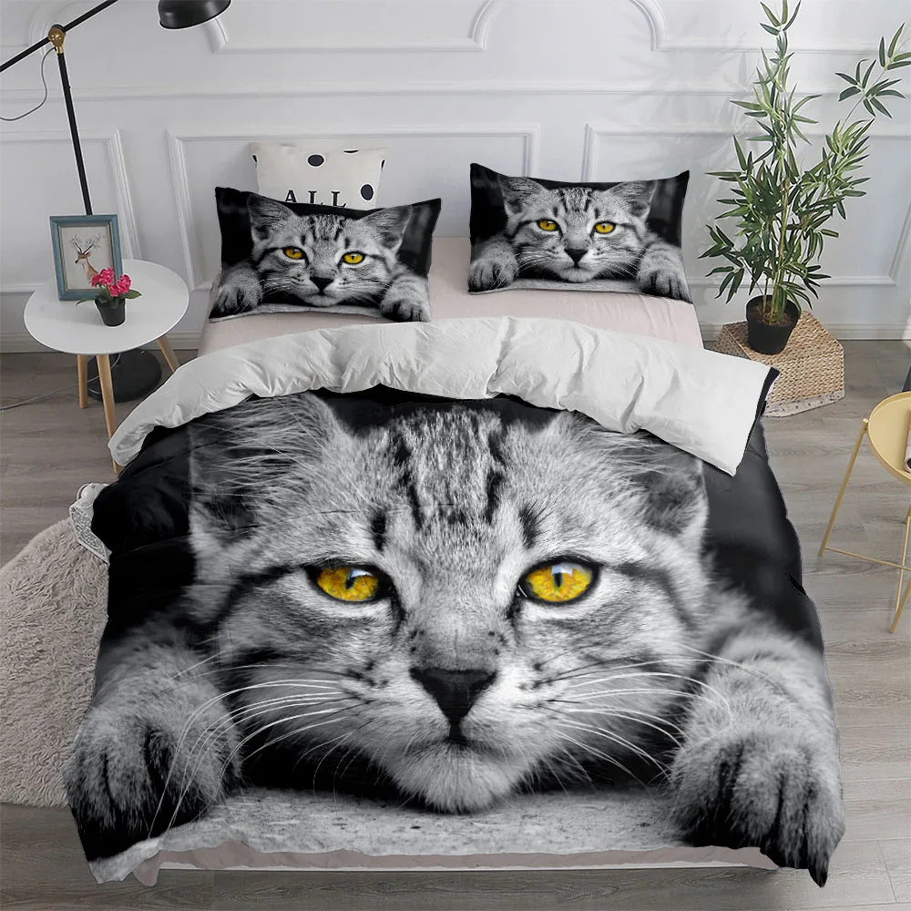 Pet Cat DIY Print Duvet Cover Set King Queen Double Full Twin Single Size Duvet Cover Pillow Case Bed Linen Set