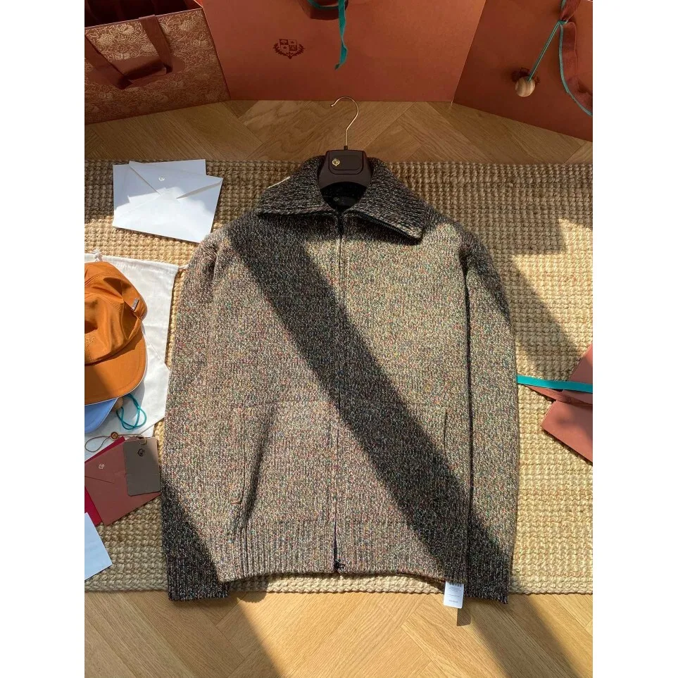 

Loro Men's High-End Camere Wool Blend Zipper Knitted Open Cardigan Soft Touch Stand Collar Sweater Autumn Youth Casual Wear