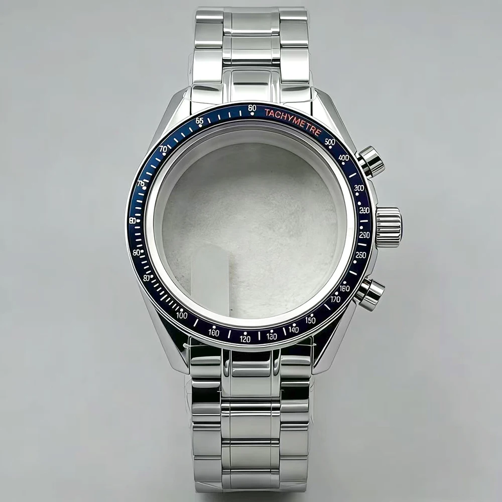 39.7mm silver moon-phase stainless steel case, paired with 20mm strap, chronograph, suitable for VK63 movement watch accessories