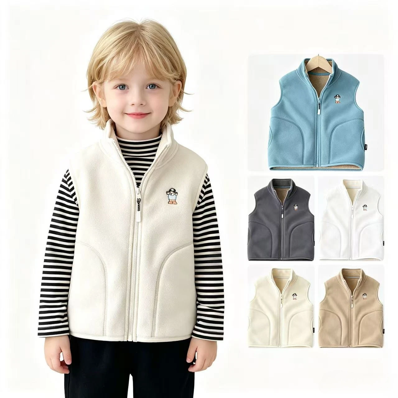 2026 Winter Children's Waistcoats Boys' Fleece-lined Thickened Warm Fleece Vest for Cold Weather Outerwear Coats