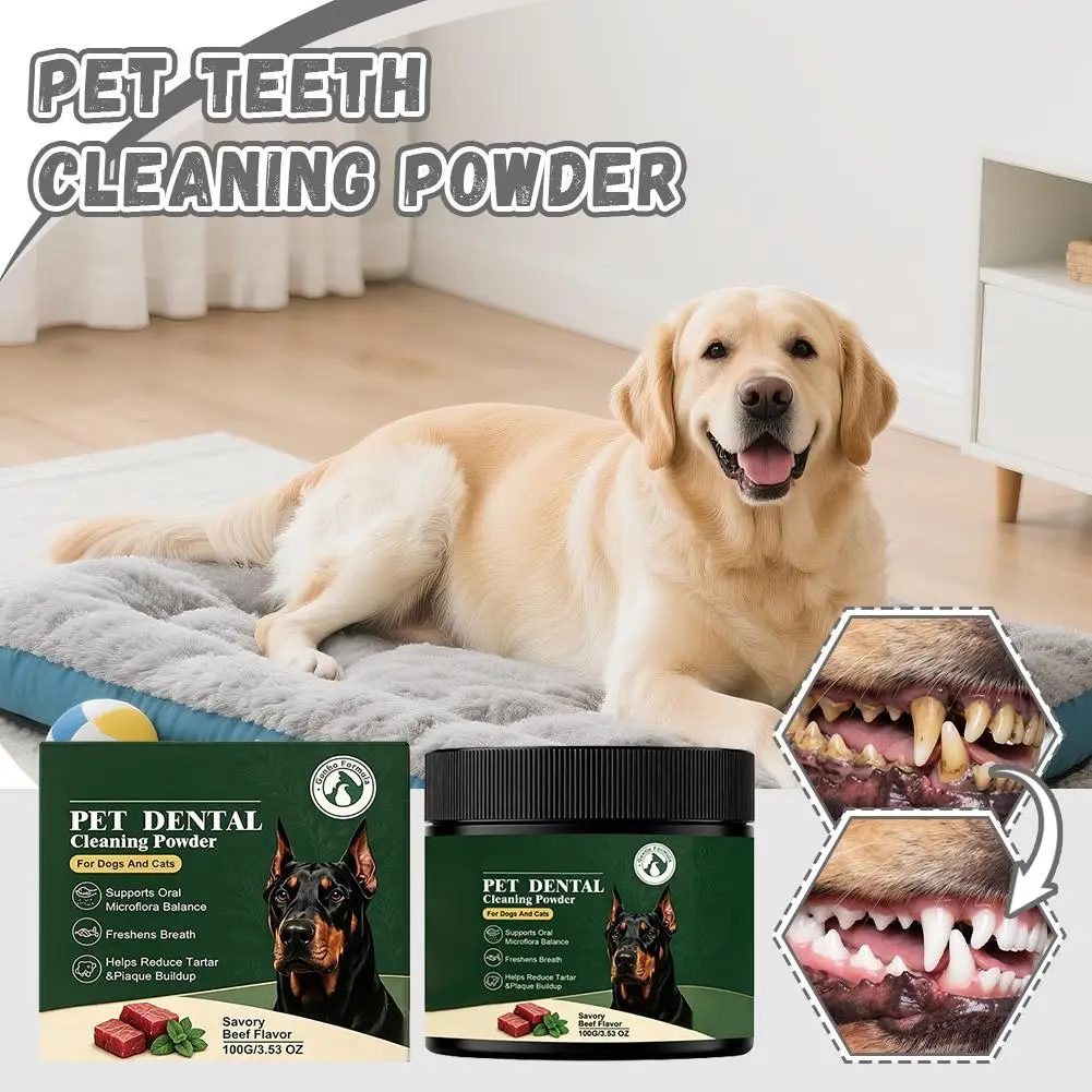 100g Pet Dental Cleaning Powder for Dogs&Cats,No Brushing Required Beef Flavor Tartar &Plaque Reducer,Breath Freshener Oral Care