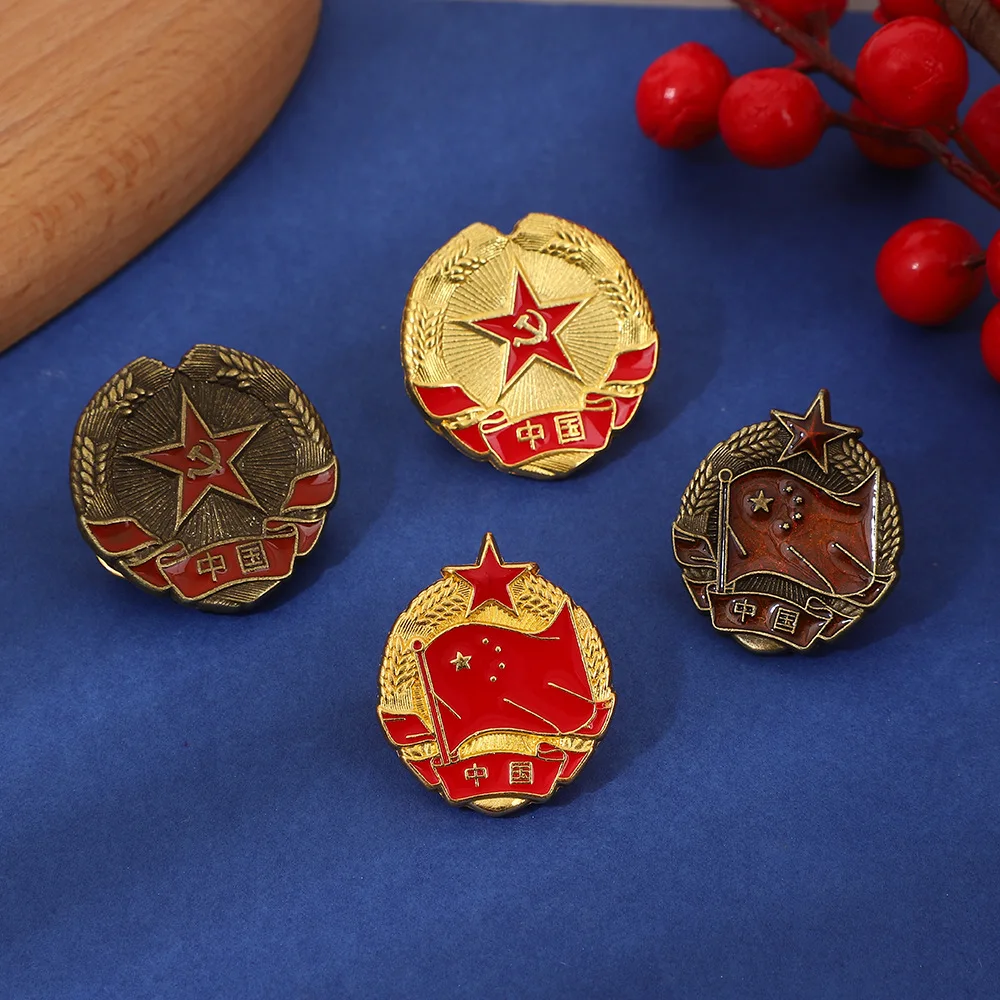Red Flag Brooch China Chinese Red Star Communist Party Emblem Logo Badge Vintage Brooch Pins Wholesale