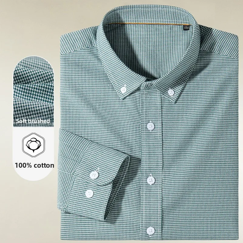 

2025 New IN 100% Cotton Polished Oxford Spinning Long-sleeved Shirt Men's Business Casual Anti-wrinkle Shirt