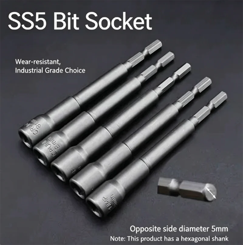 1Pcs Hexagonal Extended Socket Non Magnetic 5mm Handle 5.5mm-11mm For Electric Wind Screwdriver Industrial Hardware Tools