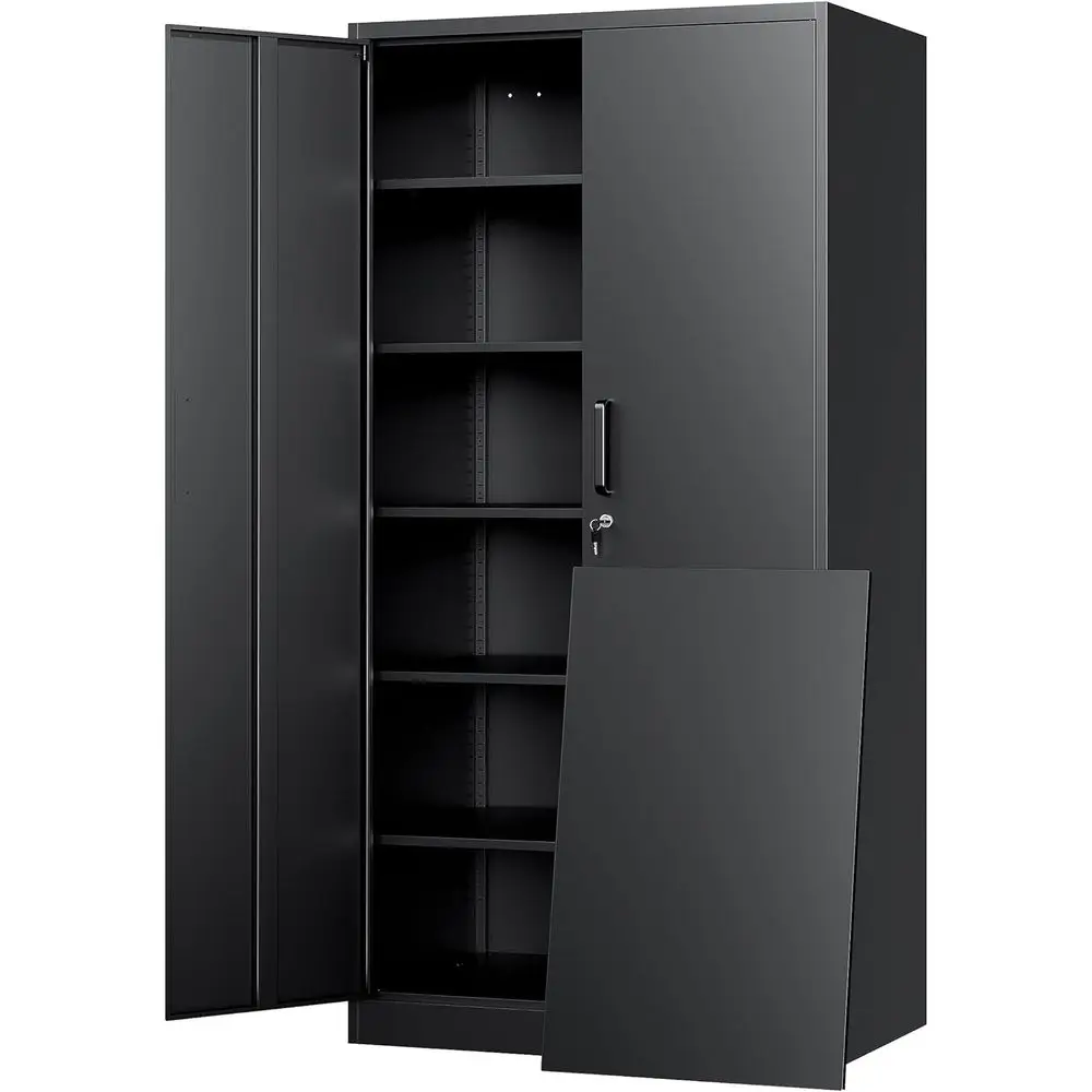 

72 Lockable Metal Storage Cabinet with 2 Doors and 5 Adjustable Shelves for Home & Garage