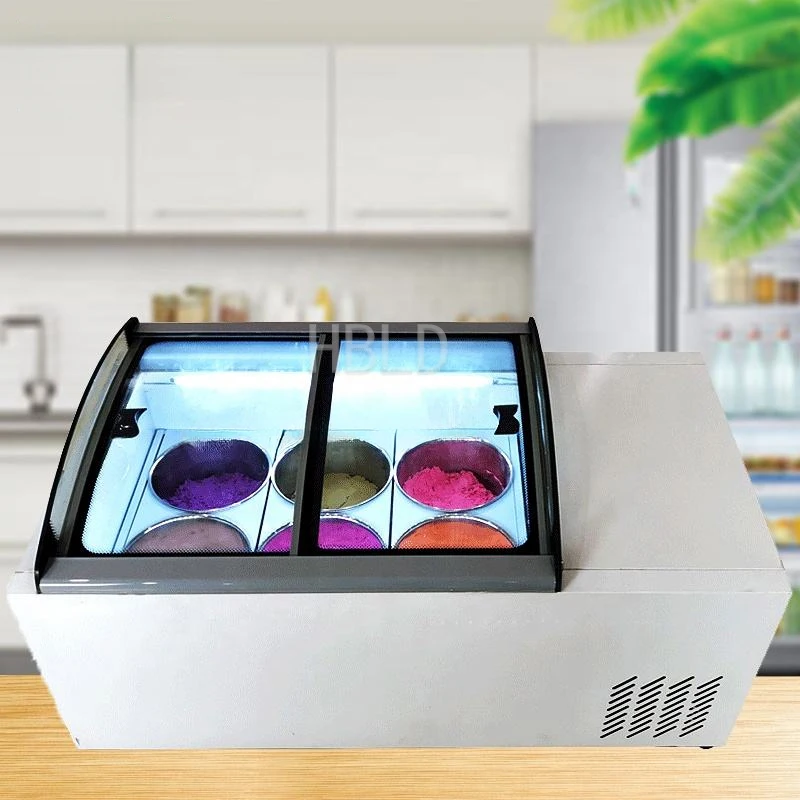 

Small Commercial Countertop Ice Cream Display Cabinet Transparent Glass Door Refrigerated Freezer for Business Use