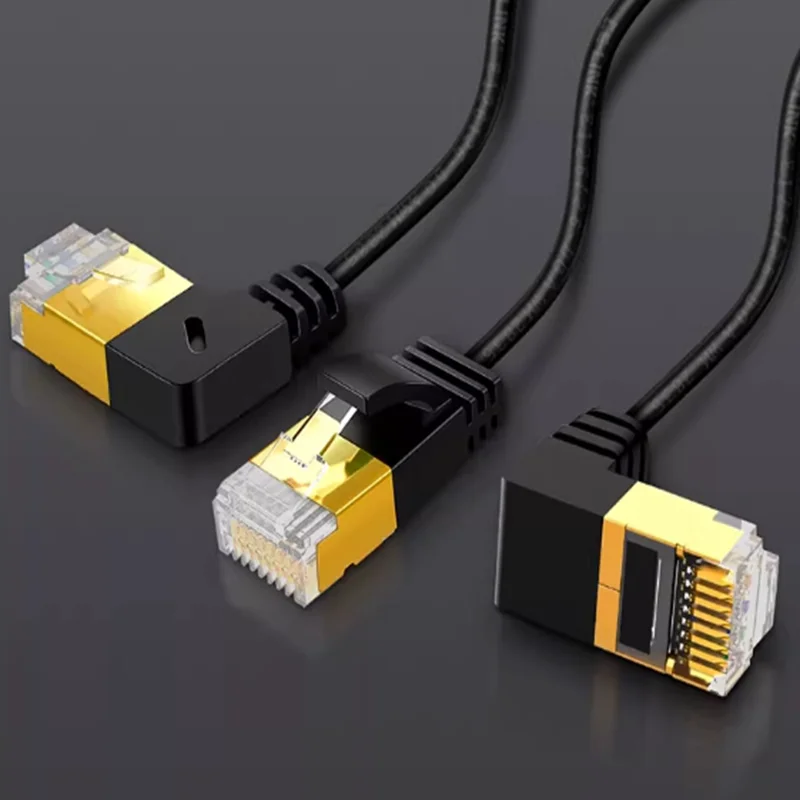 UP Down Left Right Elbow RJ45 Ethernet Cable , Cat7 Outdoor Cable Triple Shielding SSTP 10Gbps 600MHz Ethernet Patch Cable