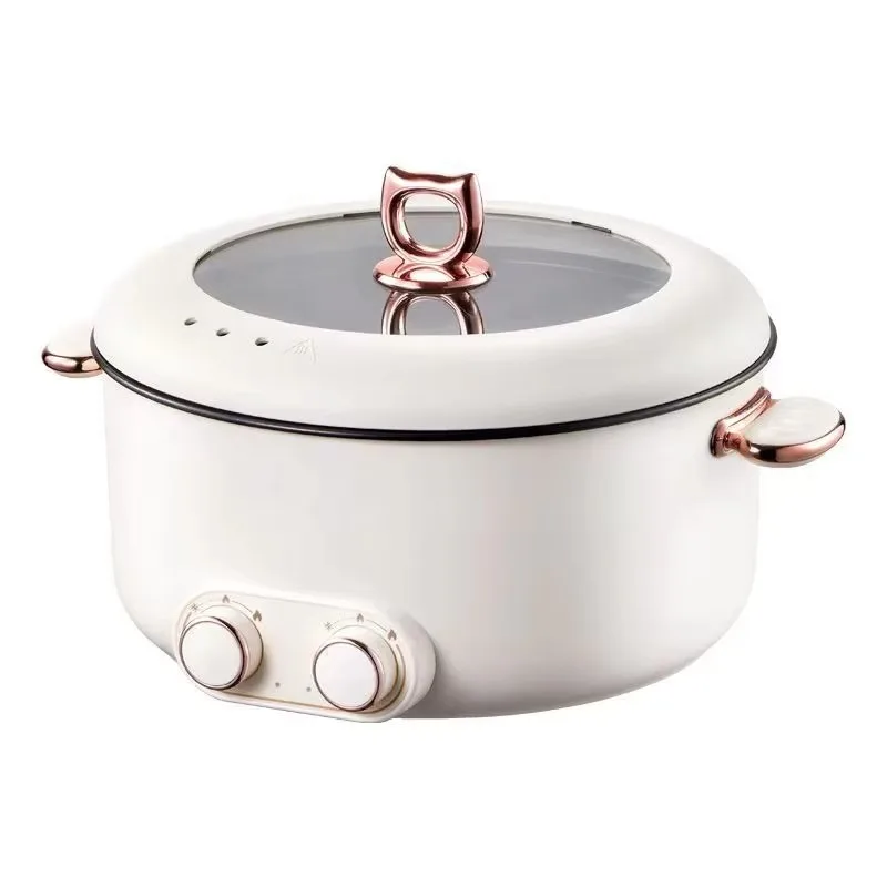 Double-flavored metal hot pot, two-grid compartment, adjustable temperature, non-stick pan, dual-purpose for frying and baking