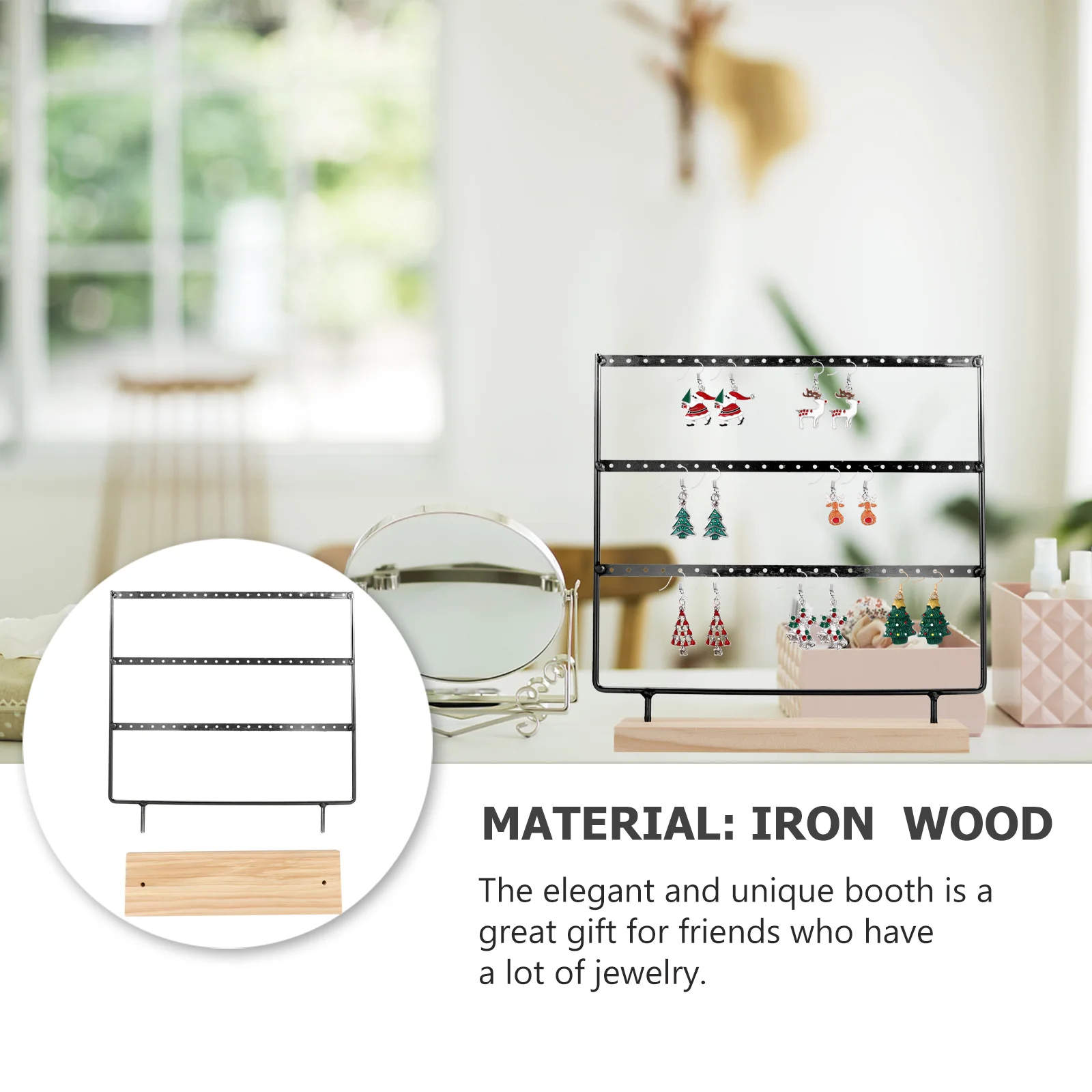 

1Pcs Jewelry Organizer Stand Elegant 3-Tier Display Rack for Earrings Necklaces Bracelets Iron Wood Material Jewelry Storage