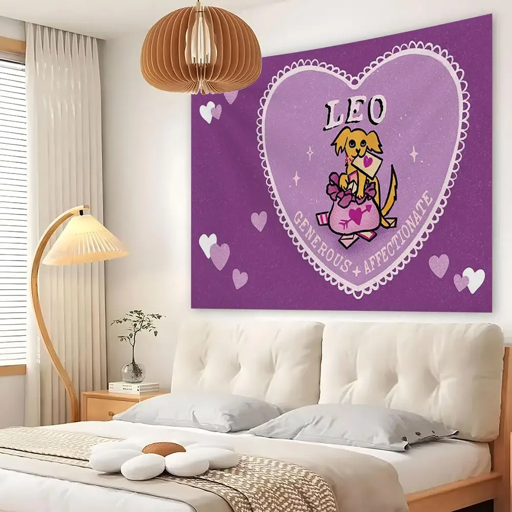 Puppy Love Zodiac Signs Tapestry Custom Living Bedroom Party Dormitory Interior Wall Bohemian Decoration Attached Clip