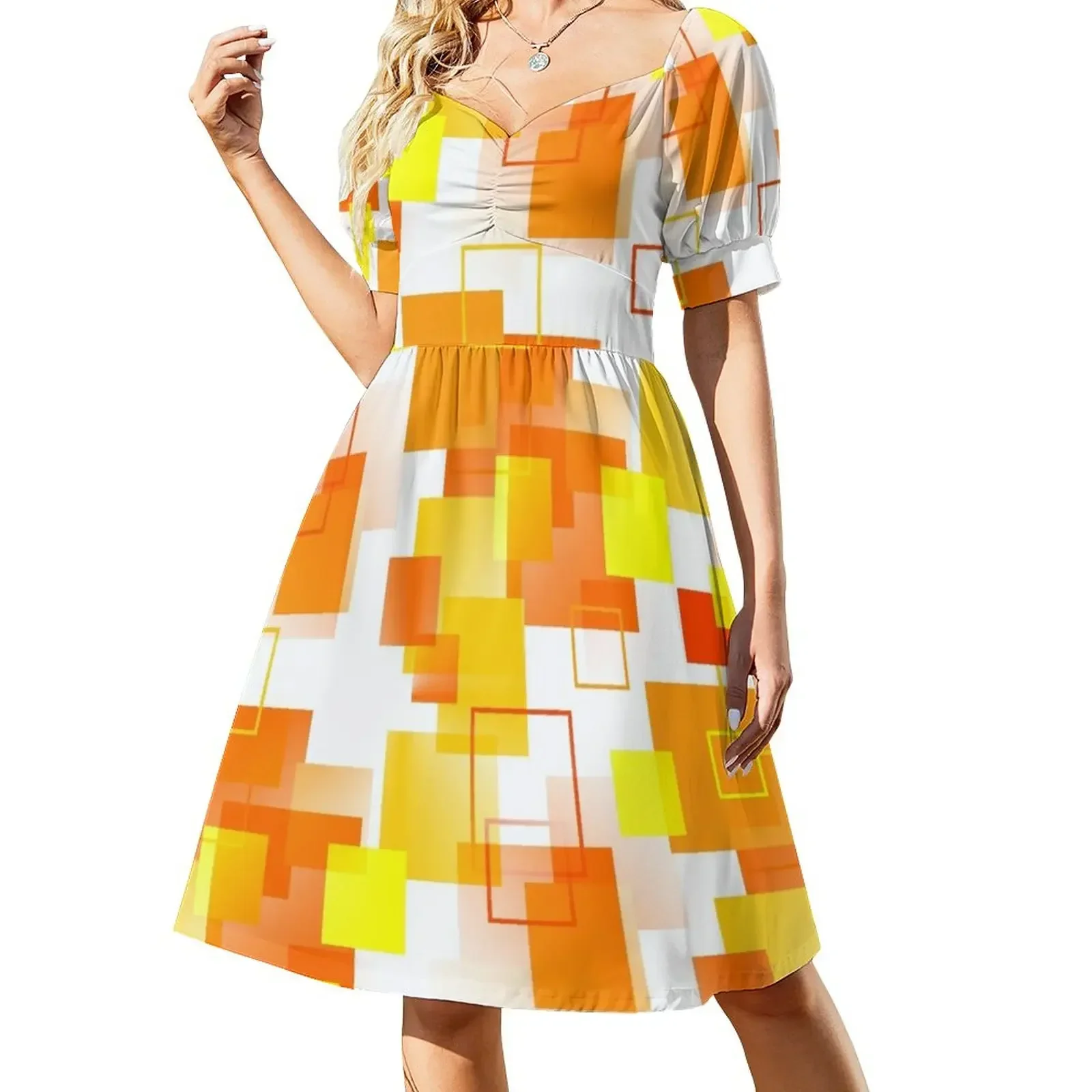 Midcentury Modern Orange - Abstract - Orange, Yellow, White Sleeveless Dress women's summer clothing 2025 dresses summer Dress