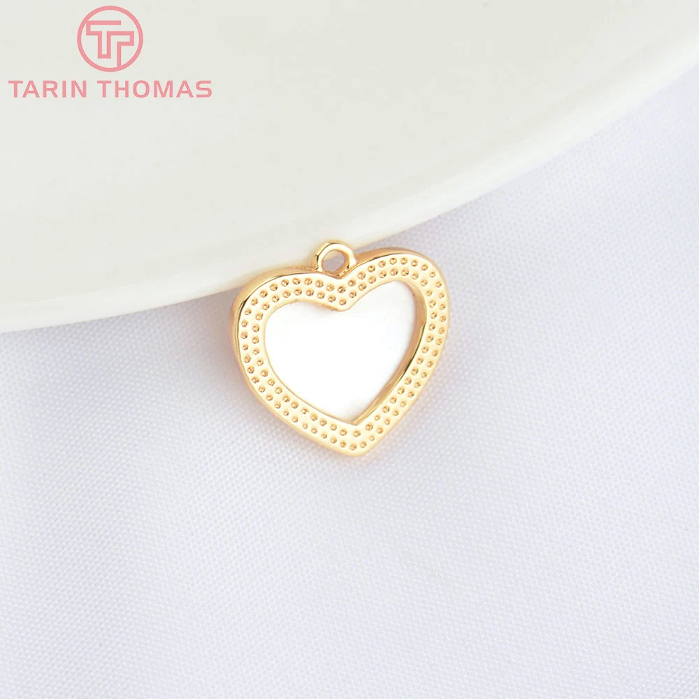(4809) 4PCS 12.5x12MM 24K Gold Color Brass with Natural Shell Heart Charms Pendants High Quality DIY Jewelry Making Findings