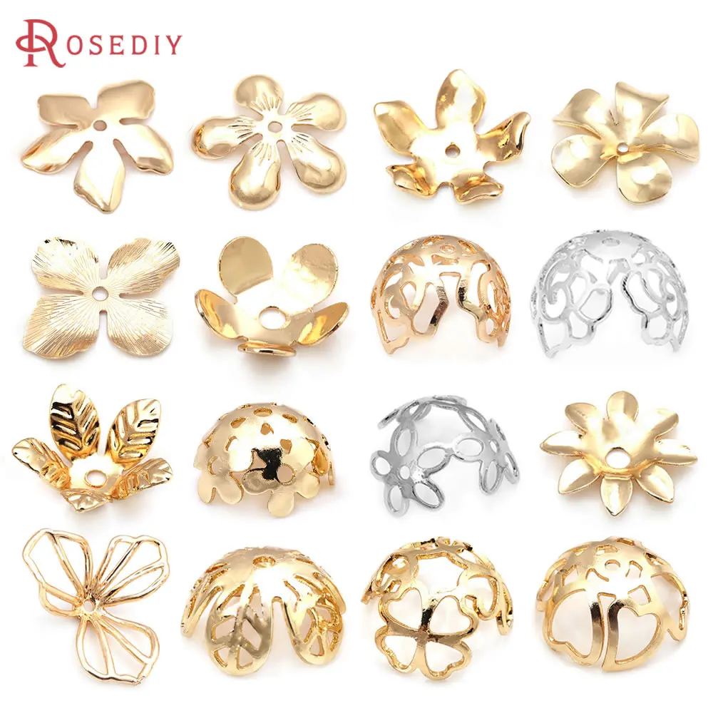 18K Gold Color Brass Flower Beads Caps High Quality Diy Jewelry Making Bracelet Necklace Earrings Accessories for Women