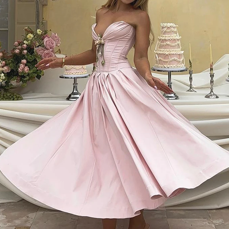 Elegante Mouwloze Off Shoulder Avondjurk Mode Solide Fishbone Corset Plooi Prom Gown Sexy Strapless Verjaardagsfeestjurk