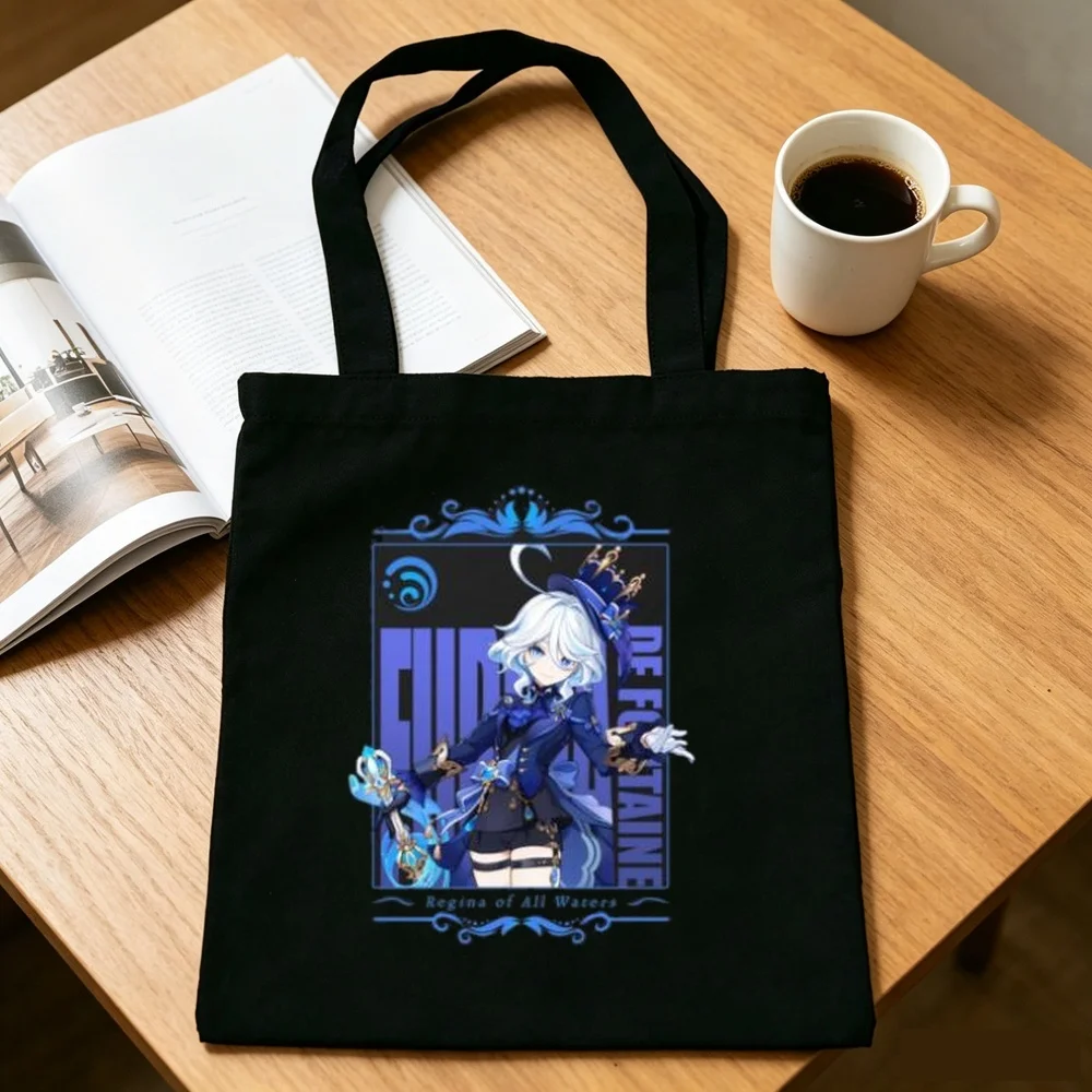 Genshin Impact Furina tote bag canvas  shoulder  bolsas de tela grocery y2k woman