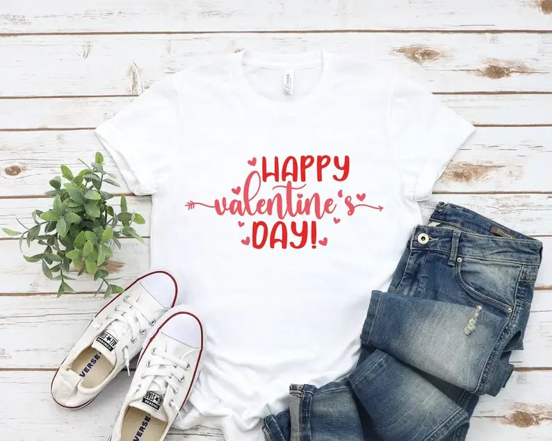 

Happy Valentine's Day T-shirt, Cute Valentines For Women Cute Heart Short Sleeve Top Tees O Neck Fashion 100% Cotton goth y2k