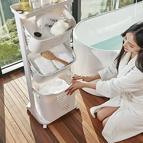Laundry Basket Bathroom Multi-layer Clothes Storage Basket Household, Simple Kitchen Shelf Fruit Stand (3 Layers)