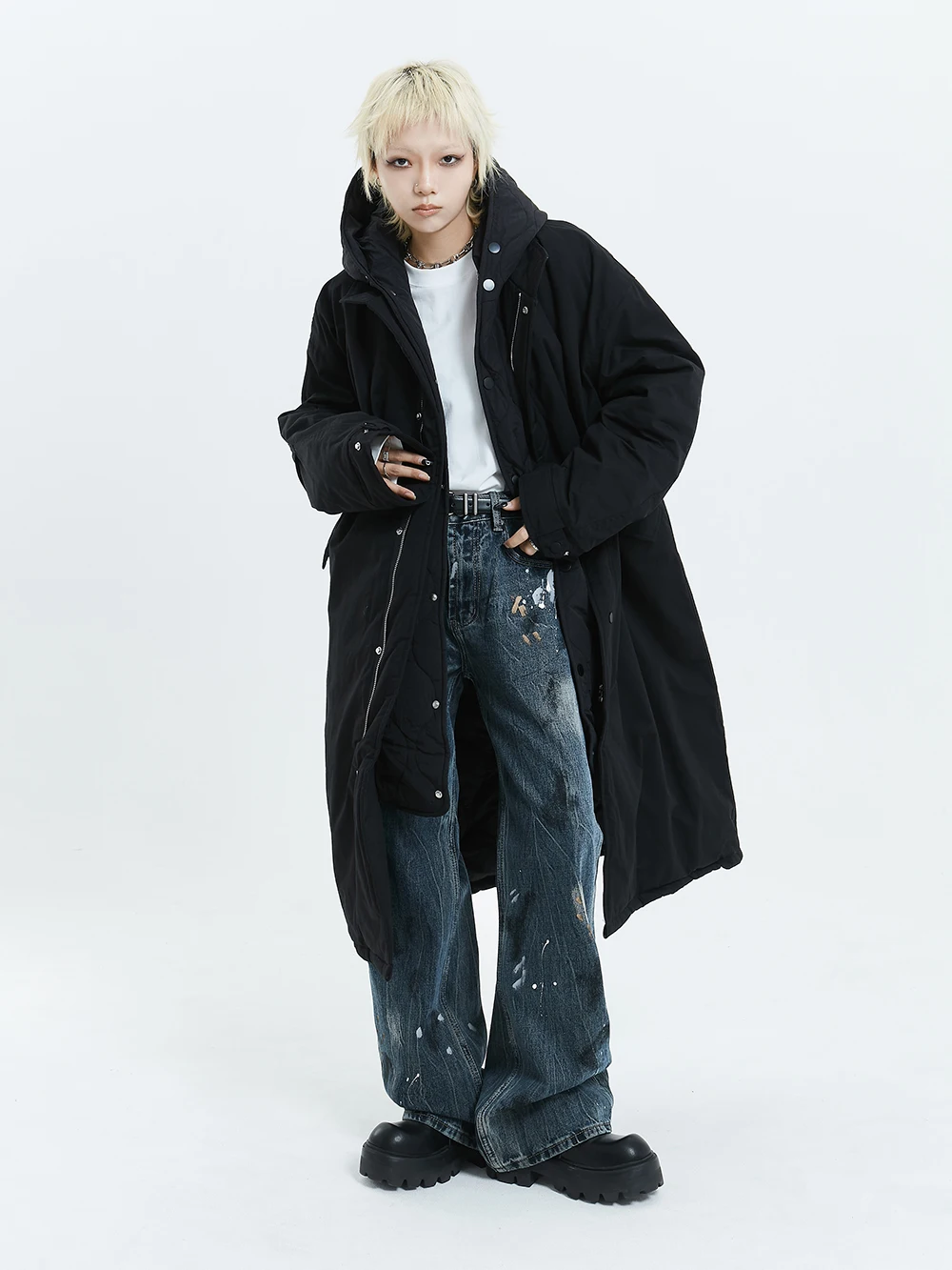 

MICHINNYON Street Sle ex Long Hooded Thiened Cotton Jaet Removable Svel Outerwear for Autumn And Winter