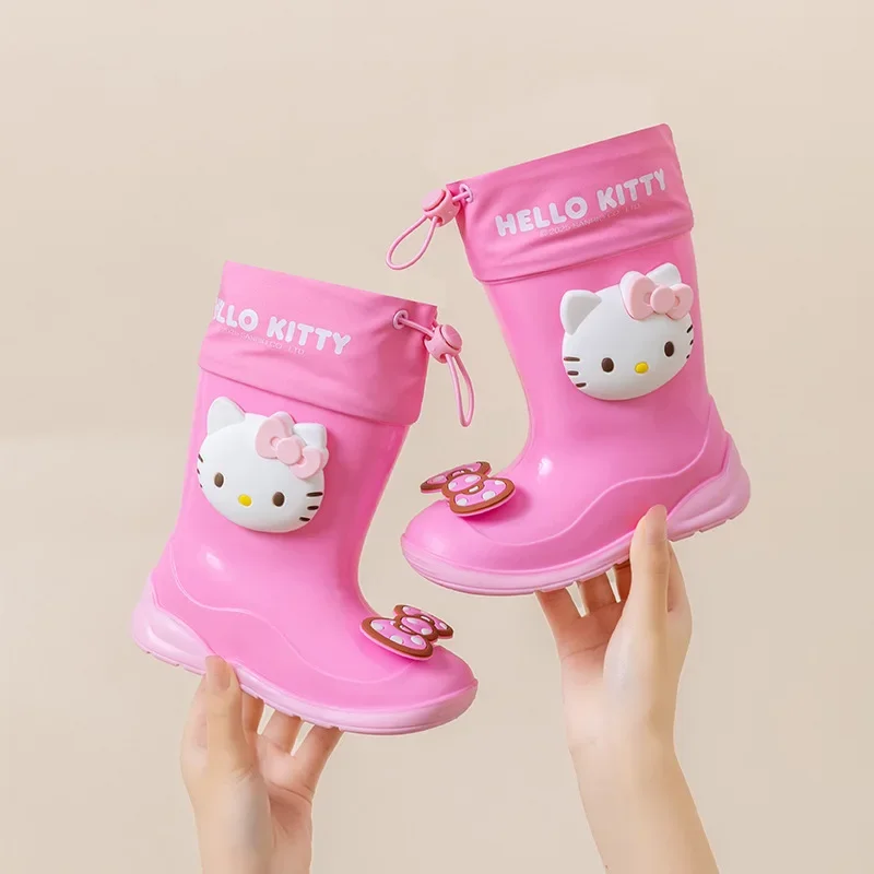 

Детские резиновые сапоги Sanrio с мультяшным принтом, утолщенные, нескользящие, для улицы, аниме-сапоги, студенческие водонепроницаемые ботинки, кавайные