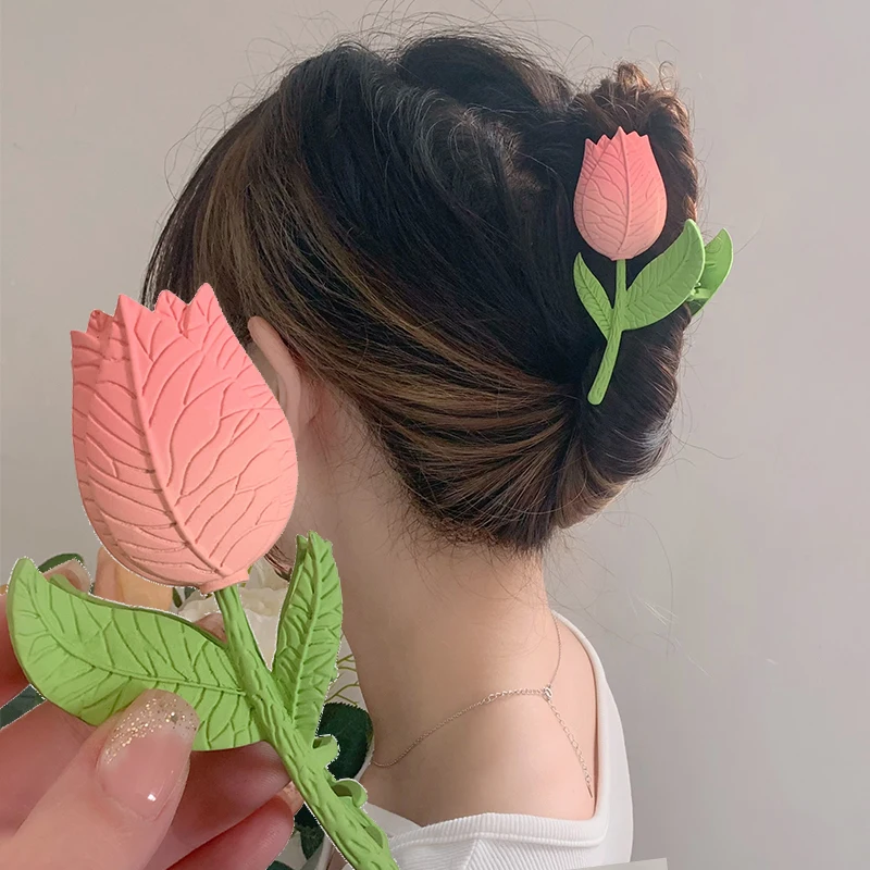 

Korean Tulip Hair Claw Summer Hair Catch Sunflower Shark Clip Headdress Vintage Hair Clip Trendy Sweet Hair Accessories