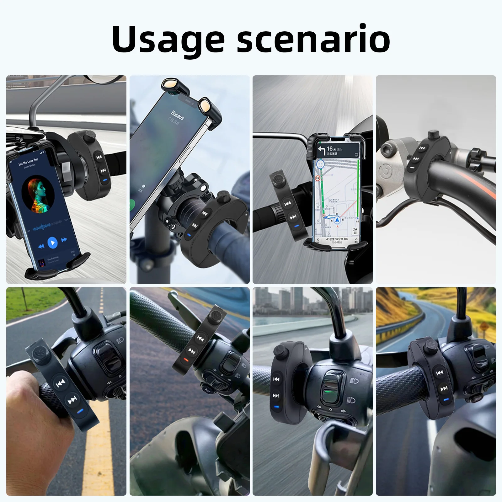

Wireless Bluetooth-compatible Motorcycle Handlebar Controller Bike Handlebar Steering Wheel Media Smart Phone Remote Controller