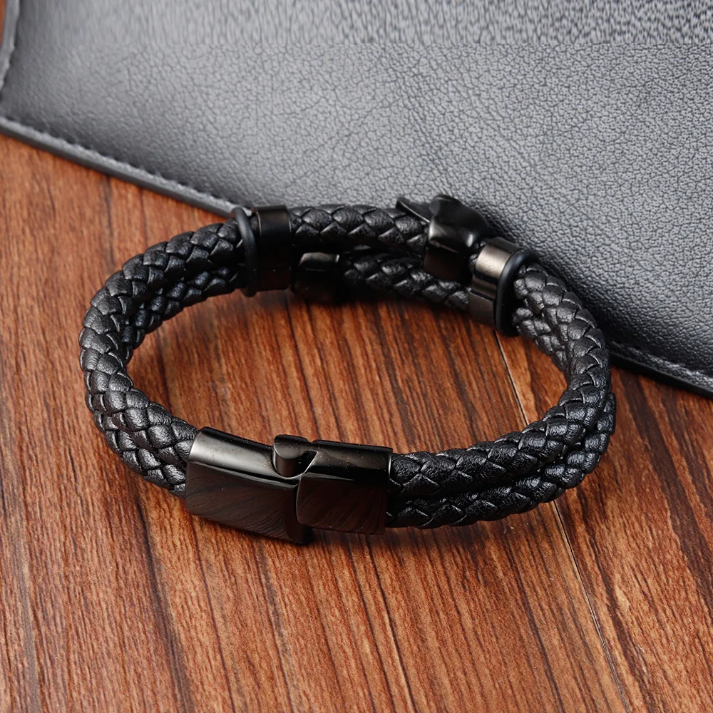 Pulsera multicapa de acero inoxidable para hombre, brazaletes trenzados magnéticos, accesorios de joyería, color negro, Punk