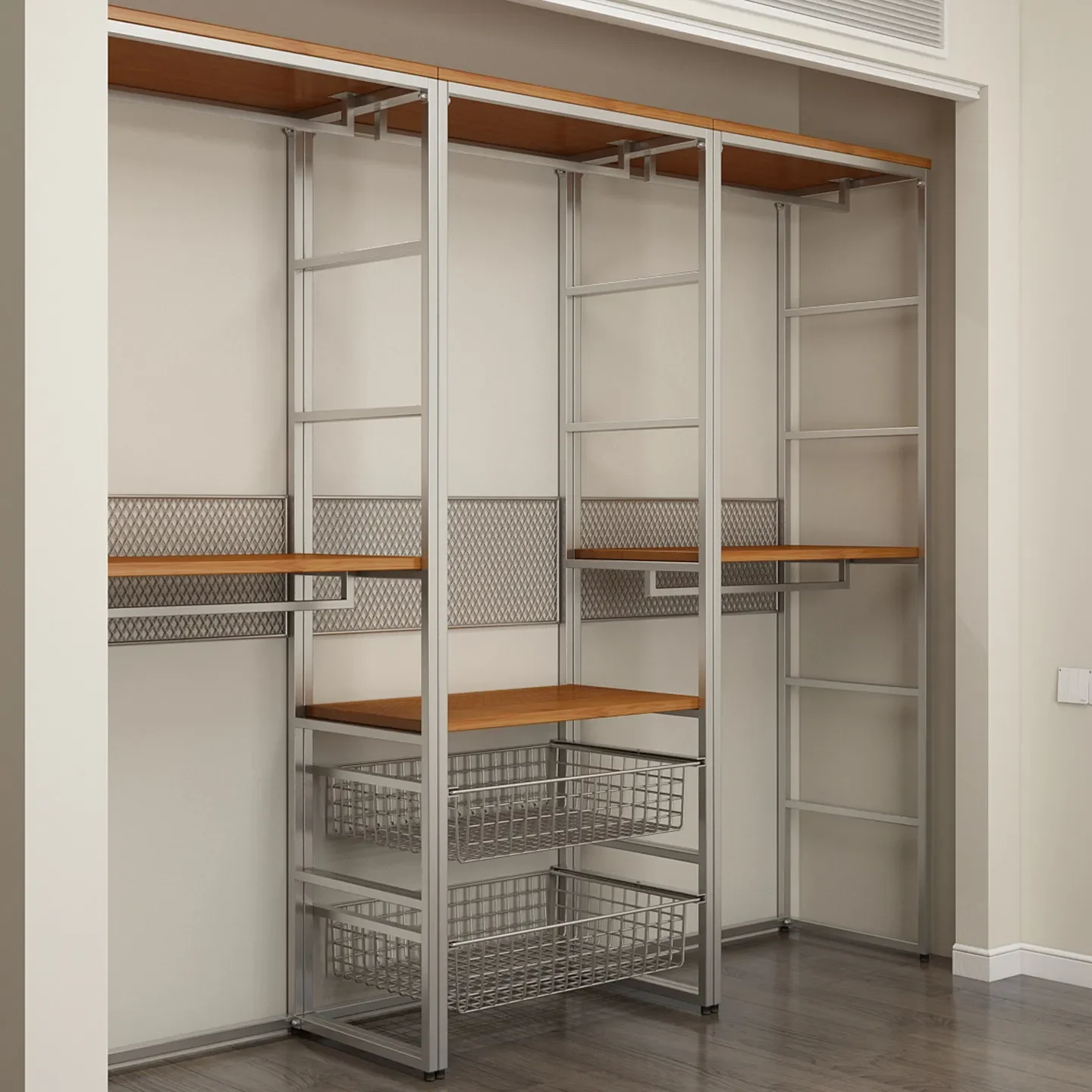 Metal wardrobe all solid wood 2026 new popular bedroom household wrought iron steel frame structure corner