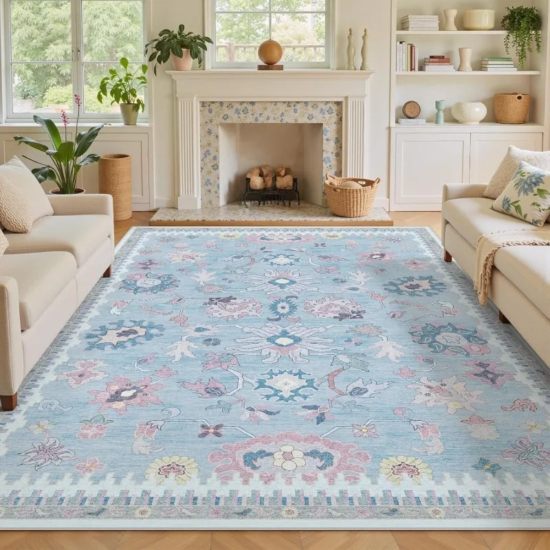 Retro Floral Pattern Living Room Carpet Foldable Machine Washable Coffee Table Anti-slip Floor Mat Bedroom Bedside Soft Rug 러그