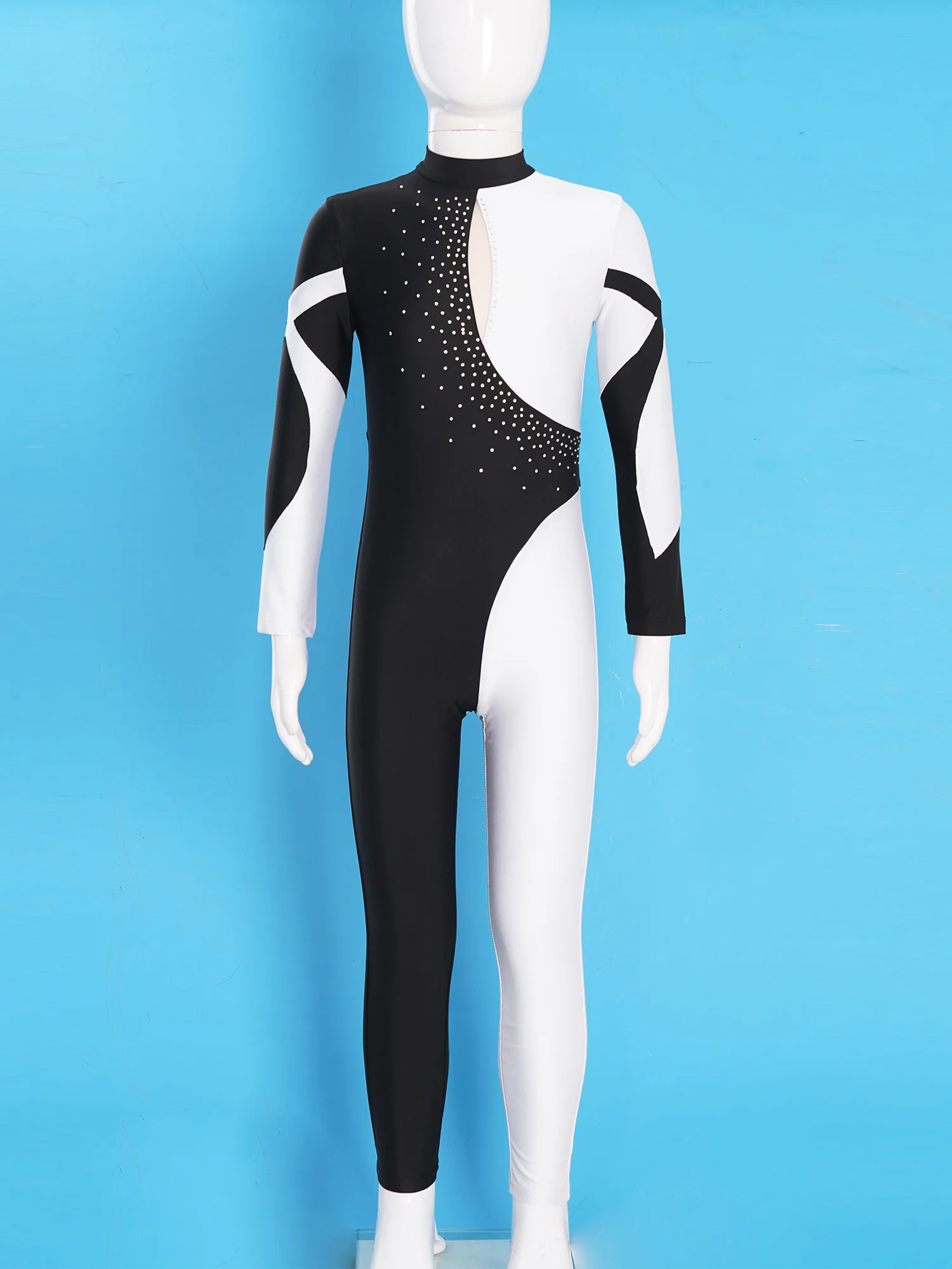 Children Girls Ballet Dane Gymnastics Leotard Acrobatics Yoga Skating Performance Costume Long Sleeve Shiny Rhinestone Jumpsuit