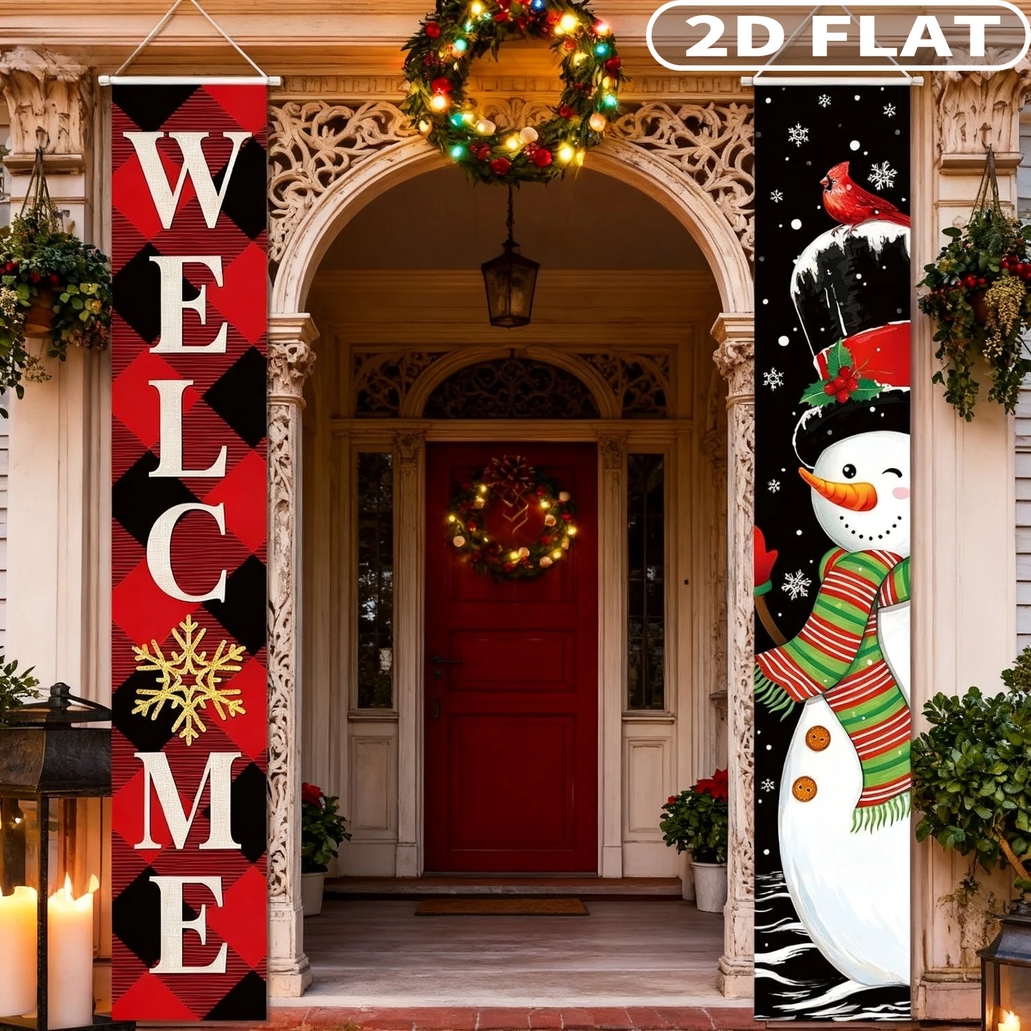 

1pair Christmas Porch Signs Tapestries, wall carpets Snowman Christmas Decorations Supplies Welcome Winter Door Banners
