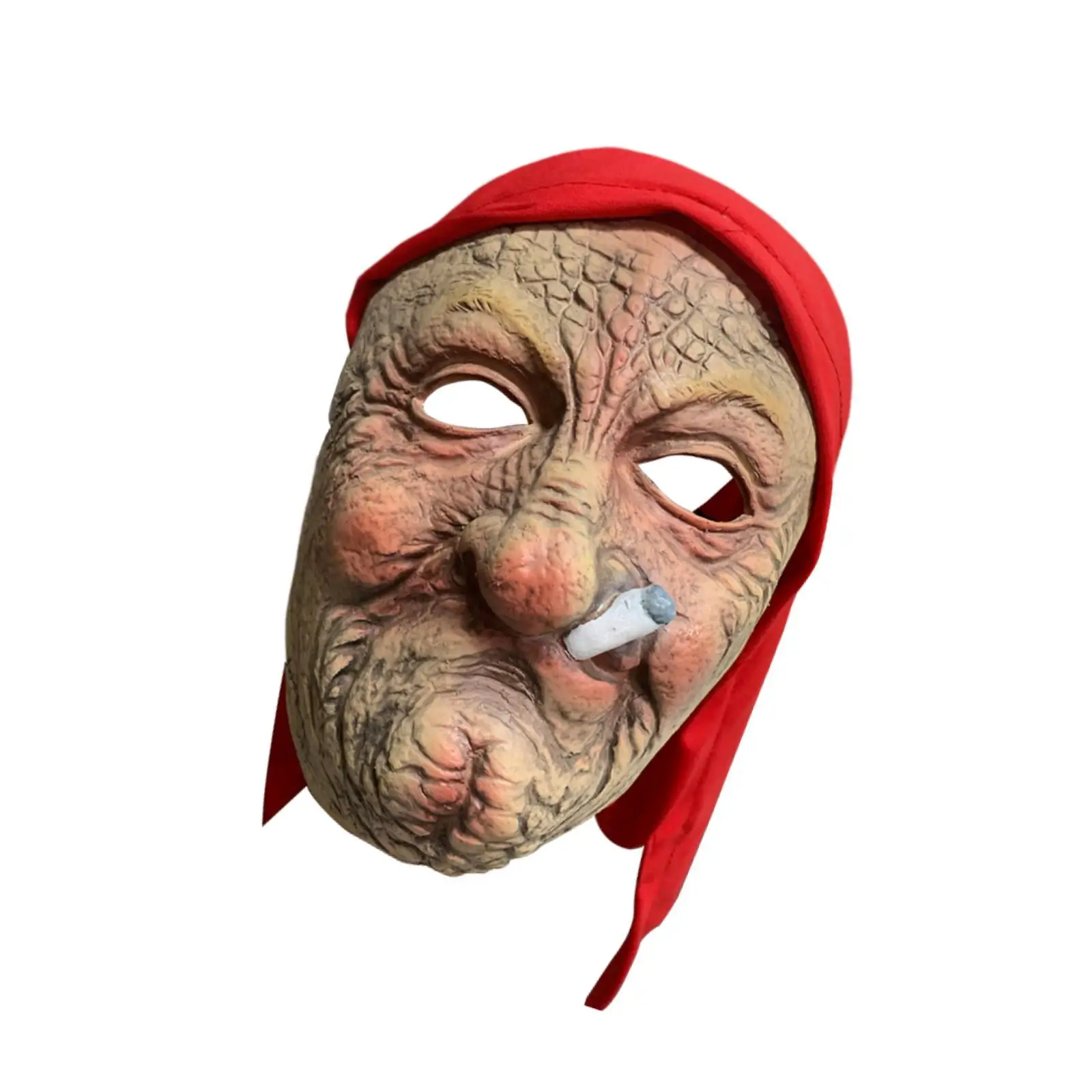 Smoking Grandma Latex Mask Prop Funny Elderly Lady Mask Smoking Granny Headgear Scary Halloween Mask for Costume Party Halloween