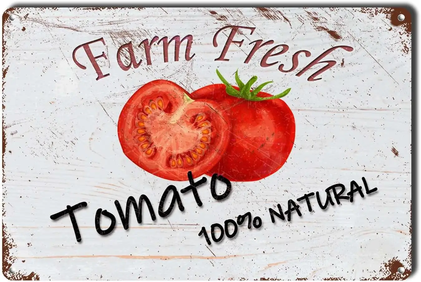 Lygond Metal Sign Tin Vintage Wall Art Natural Tomato Farm Organic Food Furit Signs Gardening for Bar 12×16 Inches