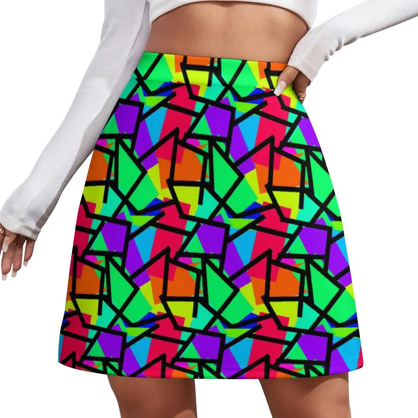 

Geometric 80S A-line Skirt Vibrant Retro Style Graffiti Street Style Casual Skirts Women Kawaii Mini Skirt Graphic Skort Clothes