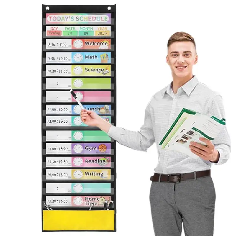 Daily Schedule Pocket Chart School Classroom Home 151 Kids Calendar Hanging Bag Door Wall Mount Schedule Pocket