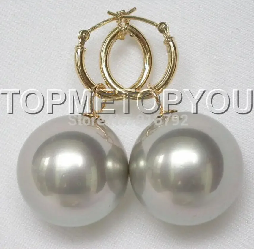

Stunning 20mm gray round shell pearls dangle earrings