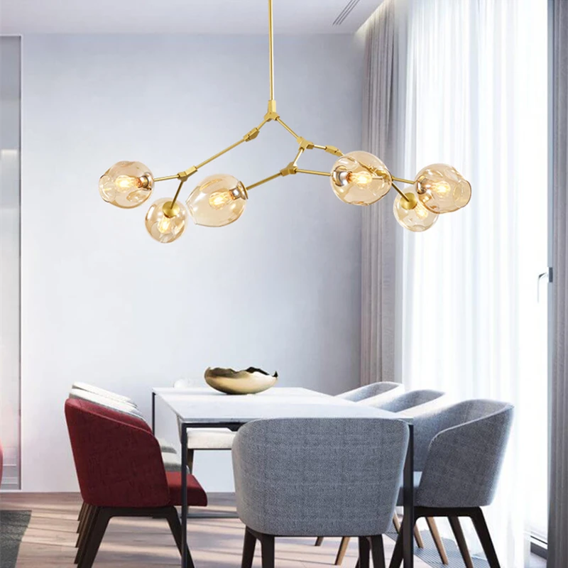 Modern Nordic Branch Chandelier Teto, Sombra De Vidro, Luz de Suspensão Para Sala De Estar, Cozinha, Decoração Do Lobby, LED Iron Hanging Light