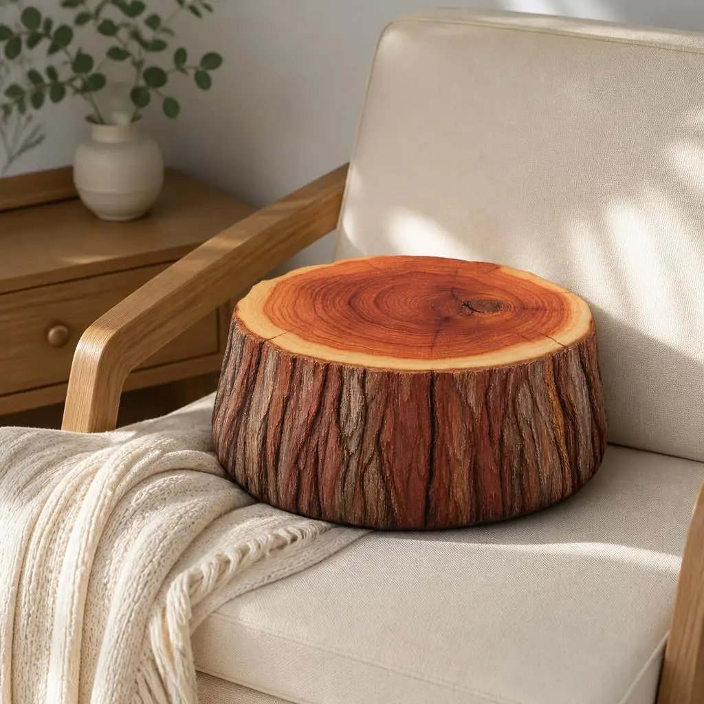 Tree Stump Plush Pillow Rustic Woodland Cushion Irregular Stuffed Throw Pillow for Sofa Living Room Nature Home Decor Gift