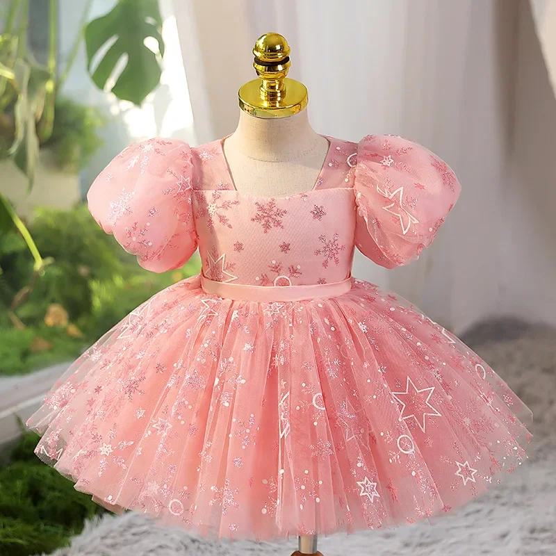 

Children Eid Pageant Birthday Party Dress for Little Girl Tulle and Bow Fluffy Short Evening Gowns Kids Cute Formal Dresses Gala
