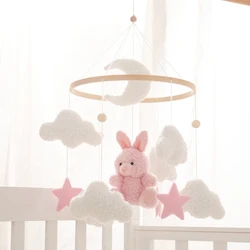 Sonajero de juguete para bebé, campana de cama colgante móvil de madera, fieltro suave, oso de peluche de terciopelo, muñeca de conejo, soporte de cama de juguete, regalo para niños, 0-12 meses